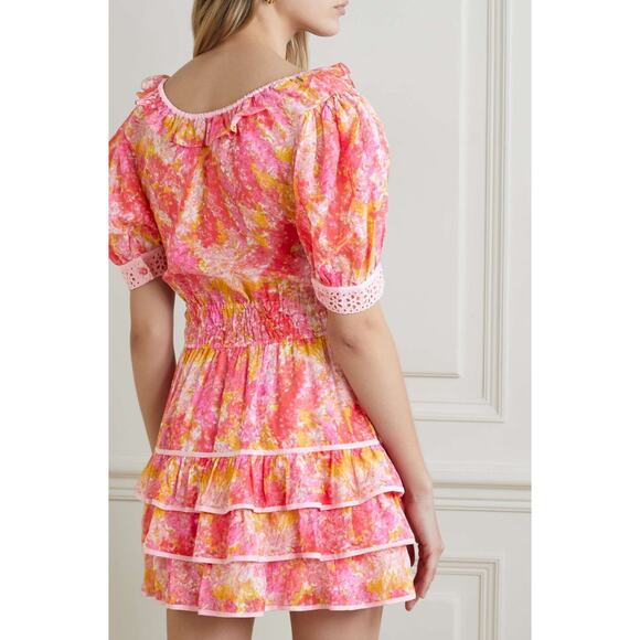 LoveShackFancy Safiya Cotton Silk Blend Swaying Coral Pink Mini Dress Medium - Picture 3 of 10